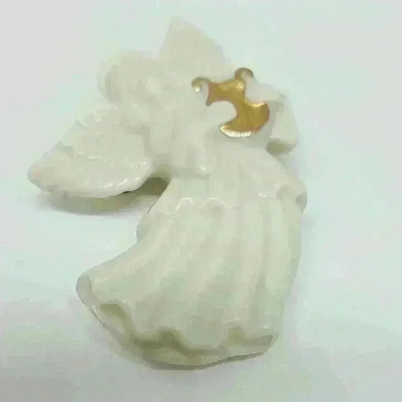 2 LENOX Signed Angel Vintage Brooch Pins Porcelain Gold Trim + Dove Broo… - Picture 3 of 4